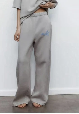Pantalones deportivos ZARA grises de pierna ancha cintura cómodos pantalones de salón joggers, nuevos con etiquetas Foto 1 de 4