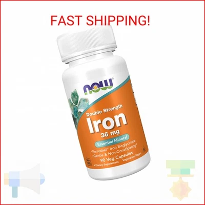 Suplementos NOW, Hierro 36 mg, Doble Fuerza, No Estrecitante*, Minero Esencial Foto 1 de 2
