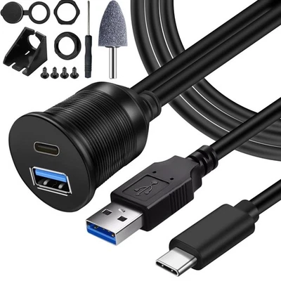 USB Panel Flush Mount Cable,USB 3.0 to Type C 3.0 Male to Female Extension Water - Image 1 of 4