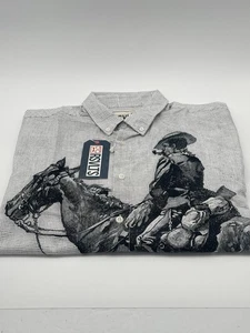 RSVLTS Short Sleeve Button Up John Wayne Western Cowboy Mens M Black White NWT - Picture 1 of 7