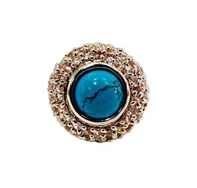 Turquoise stone ring with clear cubic zirconia stones set round it Size 7 New - Image 1 of 4