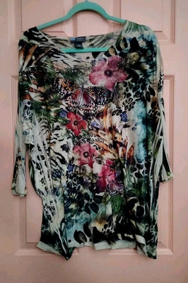 Блузка Liz & Me с цветочным рисунком 2X 💯% полиэстер рукав 3/4 - Изображение 1 из 4