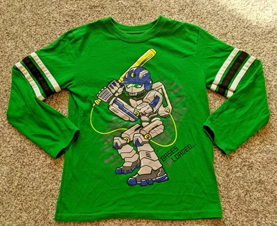 Camisa 365 Niños Garannimales Niños Talla 7 Pequeña Manga Larga Robot Béisbol Verde Foto 1 de 4