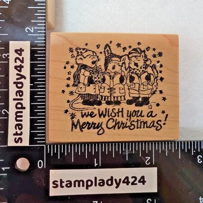 PSX VINTAGE E-365 MONTAJE EN MADERA SELLO DE GOMA ANIMALES DE NAVIDAD TE DESEAMOS UNA FELIZ Foto 1 de 3