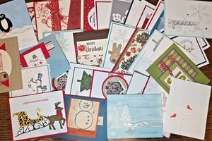 Qty 35 Stampin Up! Handmade Christmas Holiday Cards Snowman Raindeer Snow LOT A - Picture 1 of 6