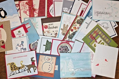 Qty 35 Stampin Up! Handmade Christmas Holiday Cards Snowman Raindeer Snow LOT A - Image 1 of 4