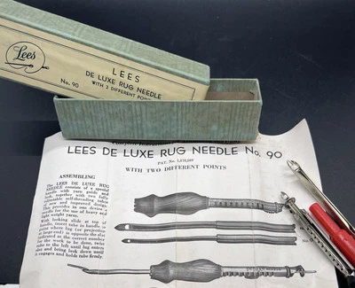 Vintage Lees De Luxe Rug Needle With 2 Different Points W Directions In Box - Image 1 of 4