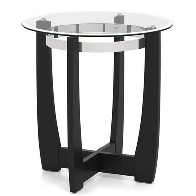 24" Round Side Table Glass End Table with Tempered Glass Top Cross  Black - Image 1 of 4
