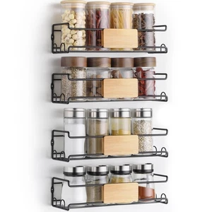 4-Pack Wall Spice Rack - Matte Black Spice Organization for Cabinet with Bamb... - Picture 1 of 8