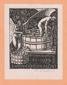 Original vintage erotic wood engravining Exlibris-PF 1979 by ODEHNAL ANTONIN - Imagen 1 de 1