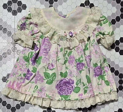 VINTAGE Hi-Girls Baby Girls Dress 12 Mos Purple Floral Ruffled Lace Cottagecore - Image 1 of 4