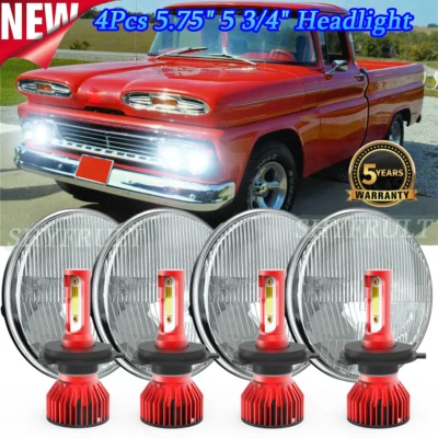 4PC For Chevrolet K20 Pickup 1960-1963 5.75" 5-3/4" LED Headlights hi/lo H4 Beam - Image 1 of 4