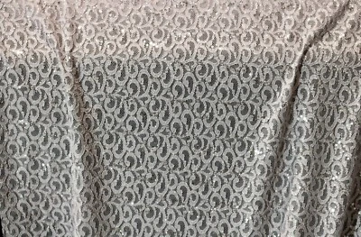 EMBROIDERED FLORAL LACE FABRIC WITH BEAD SPARKLE LT GRAY 54" WIDE BY THE YARD - Image 1 of 4