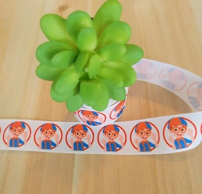 1 Inch (1 YD) Blippi Grosgrain Ribbon Cartoon Hair Bow Lanyard Costume - Image 1 of 2