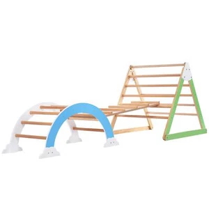Wooden Climbing Triangle with Ramp and Arch Toy Rocker, Indoor Jungle Climber - Picture 1 of 8