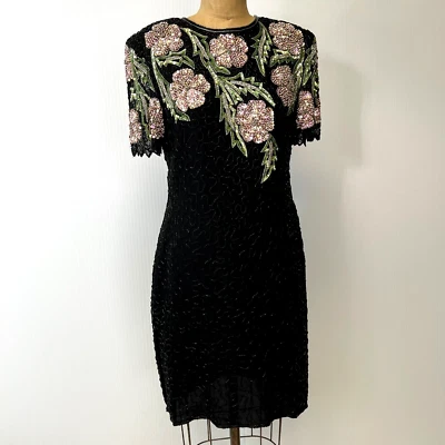 Laurence Kazar Dress Women Large Petite Silk Sheath Sparkle Work Party Core Ex - Image 1 of 4