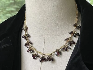 Art Deco Vermeil Watch Chain link Garnet Necklace 18” - Picture 1 of 11