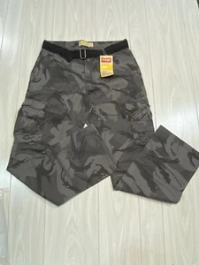 Wrangler Pants Mens 34x32 Camo Cargo With Belt Relaxed Straight Leg Cotton - Picture 1 of 7