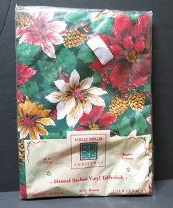 VTG Ashley Taylor Christmas Tablecloth Vinyl 60" Round New Old Stock - Picture 1 of 2