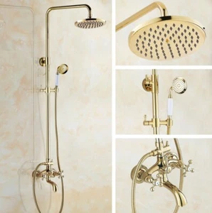 Set rubinetto doccia a pioggia bagno finitura dorata lusso 8" montaggio a parete vasca miscelatore rubinetto - Foto 1 di 7