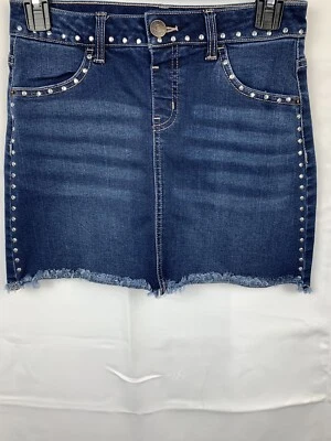 justice girls embellished skort skirt blue denim raw hem size 14 nwot - Image 1 of 4