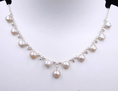 11.4 GM 925 Argento Sterling Naturale Perla Cab Gemma Lunetta Collana Misura - Immagine 1 di 3