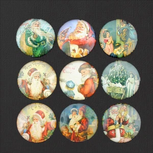 9 Christmas Glass Dome Cabochon Seals 25mm - Assorted Set - E790 - Picture 1 of 3