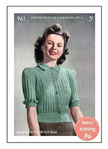 1940's Pretty Button-up Blouse Vintage Knitting Pattern - Copy - Picture 1 of 2