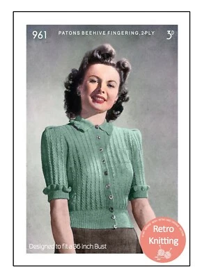 1940's Pretty Button-up Blouse Vintage Knitting Pattern - Copy - Image 1 of 2