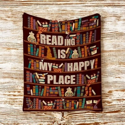"Amante de los libros manta regalo lectura es mi lugar feliz suave 59x52"" marrón nuevo" Foto 1 de 4