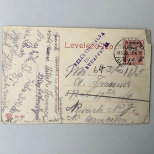 Antique 1915 CENSORED POSTCARD from Budapest Hungary to Newark Hungarian Text - Picture 1 of 3
