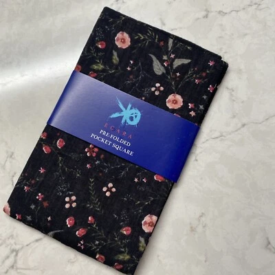 Lenço EGARA pré-dobrado bolso quadrado preto flor mistura de algodão lenço - Imagem 1 de 4