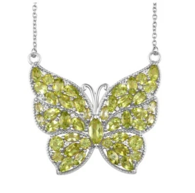 Hebei Peridot and Zircon Butterfly Necklace in Platinum Overlay Sterling Silver - Image 1 of 4