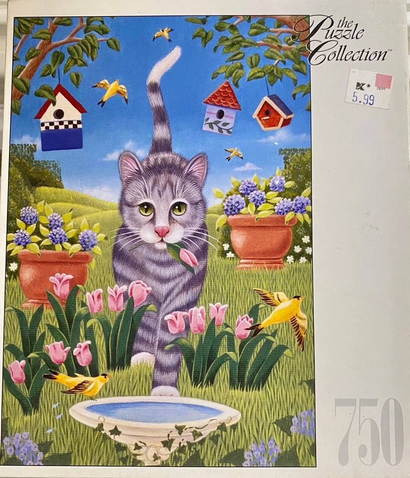 Patio Trasero Gato El Puzzle Coleccionista 750 Piezas RARO 18x26 Arte Rosa 2004 RARO ATIGRADO Foto 1 de 2