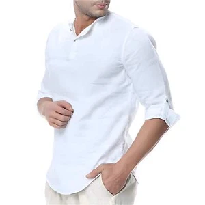 Japanese Vintage Long Sleeve Hemp Blend Shirt for Men, Retro Wild Style, Perfect - Picture 1 of 45