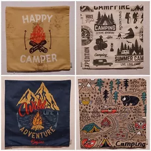 4xs Emvency Throw Pillow Covers  ~ Happy Campfire Camping Trees Bear Outdoors -P - Picture 1 of 7