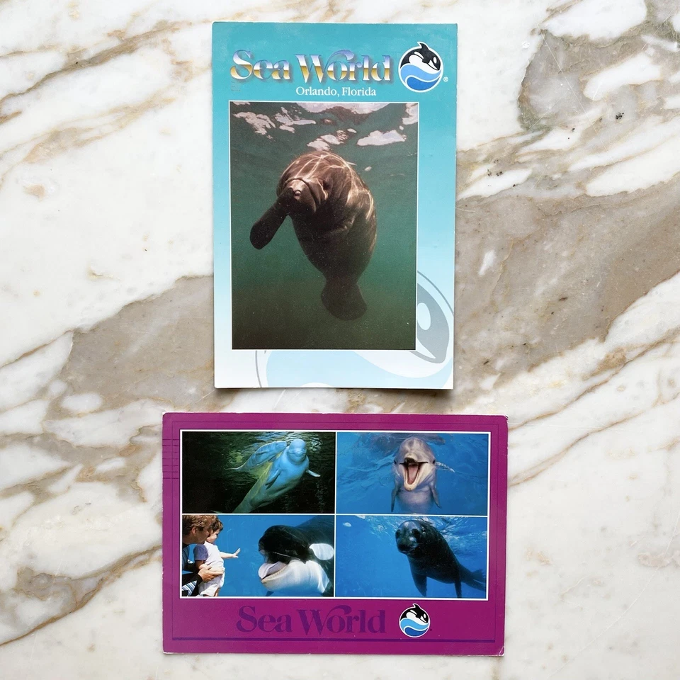Lote de 2 postales vintage de los años 90 - Sea World Orlando Florida FL - PUBLICADAS Y USADAS Foto 1 de 1