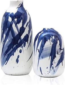 Ceramic Vase Home Decor Accents Navy Blue White Vases Flowers Decorative nice - Picture 1 of 6