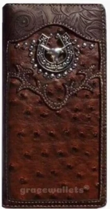 LongHorn Herren-Geldbörse Western mit Doppelfaltung Scheckbuchstil W069-6 braun - Bild 1 von 4