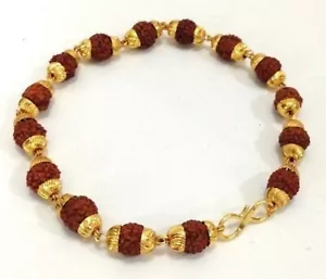 Original 5 mukhi rudraksh bracelet Golden Cap for unisex protector from evil eye - Picture 1 of 3