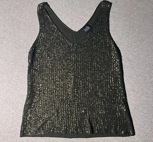 Eileen Fisher Top Shell Tank Damen Gr. Medium grau Pailletten Seide Baumwolle klassisch - Bild 1 von 12