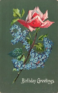 Ancla de flores de rosa saludos de cumpleaños en relieve para postal - Imagen 1 de 2
