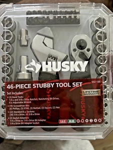NEW 46 PCS HUSKY Stubby Ratchet & Socket Hand Tool Set Chrome Wrench Ratchet Car - Picture 1 of 1