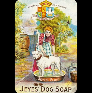 Letrero de metal vintage para perros 8x12 Jeyes perro jabón baño lavado niña cepillo blanco bañera para perros - Imagen 1 de 2