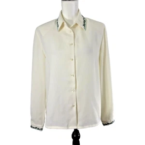 Koret Bluse Damen 8 beige Blumen bestickt Band Kragen & Bündchen Karriere Top - Bild 1 von 5