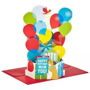 HALLMARK Birthday Card ~ Paper Wonder 3D POP UP ~ Dog w/Balloons BOLD Colors - Picture 1 of 2