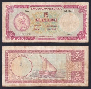 Banconota Somalia 5 scellini Banca Nazionale Somala 1966 P.-5a BB/VF - Picture 1 of 1