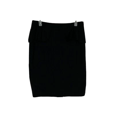 Saia lápis reta Elie Tahari feminina tamanho 8 forrada de lã preta com babado - Imagem 1 de 4