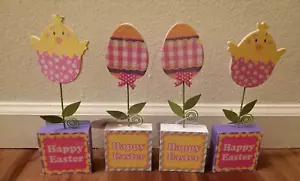 Happy Easter Table Decor or Balloon Holder Party Set of Four - Picture 1 of 9