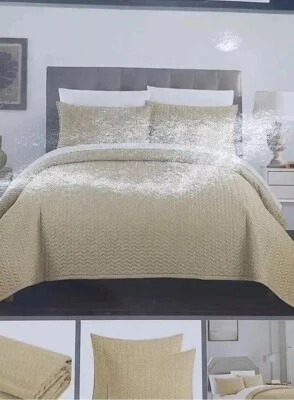 Chic Home Weaverland Juego de 3 Funda Geométrica Chevron Acolchada Ropa de Cama Oro King Foto 1 de 2